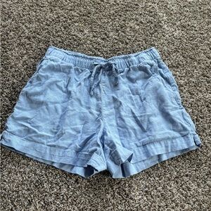 GAP Light Blue High-Waist Drawstring Linen-Blend Shorts